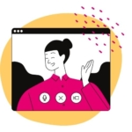 Person laughing on video screen