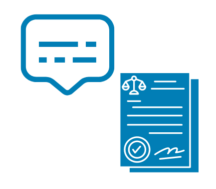 caption bubble appears next to stack of legal papers