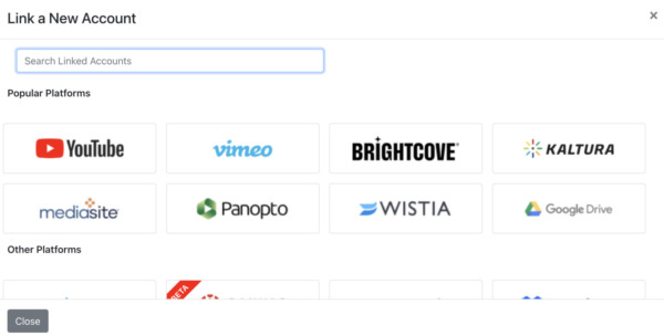 Webpage on 3Play Media's online platform to choose from linked account options.