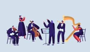 music conductor leads orchestra