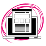 Computer and magenta circles