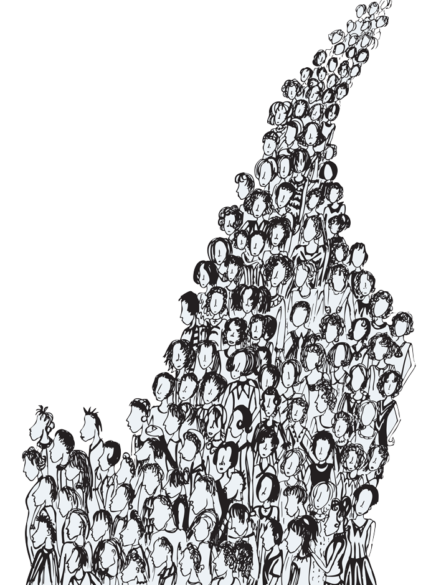 a crowd of people in line
