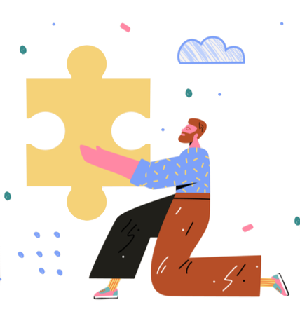Man holding puzzle piece.